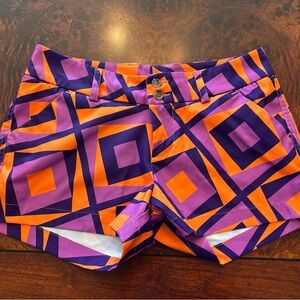 Loudmouth Ladies Shorts Size 4 Geometric Print Purple Orange Navy Golf Shorts